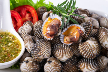 Seafood grilled on white plate