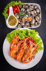 Seafood grilled on white plate
