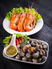 Seafood grilled on white plate