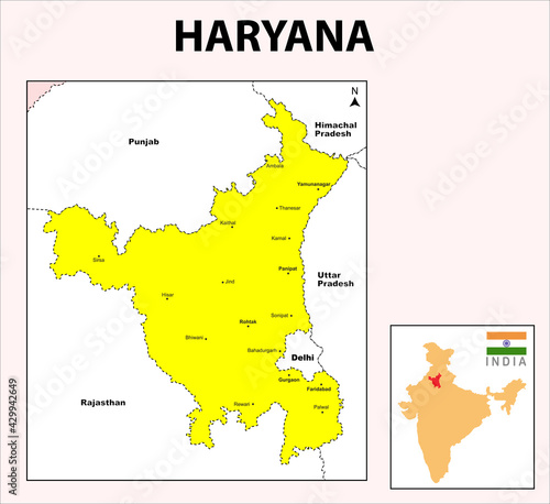 Haryana Rajasthan Border Map Haryana Map Major District In Haryana Political Map Of Haryana With Border  And Neighboring Country Sticker-Awesome Artt