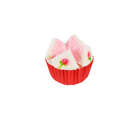 Cotton wool cup cake on white background