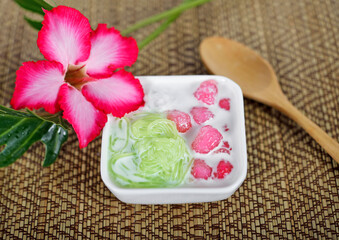 Thai dessert. Water Chestnuts in Coconut Milk. Tub Tim Grob.