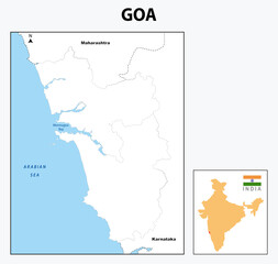 Goa map. Goa map with neighboring countries and border in outline.