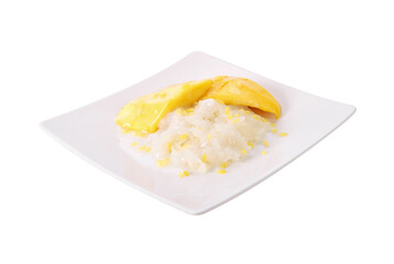 mango with sticky rice on white background.