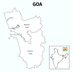 Goa map. District map of Goa in 2020. Goa map in white colour.