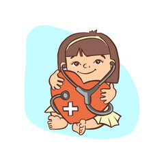Little girl dreams of becoming a doctor, choice of profession, illustration