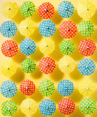 Rows of Colorful Tropical Beach Umbrella. Creative Minimal Art. Summer Holiday Concept Image