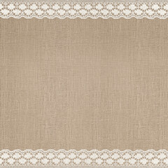 Off-White Lace on Brown Linen Texture