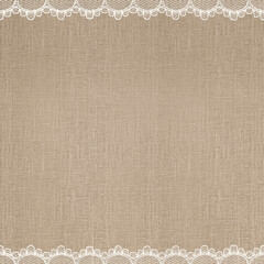 Off-White Lace on Brown Linen Texture