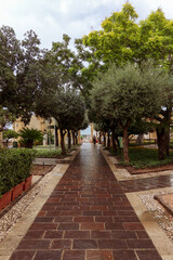 Beautiful Malta capital Valleta city garden view on rainy cloudy day