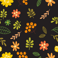 Tropical seamless vector pattern for background, Fabric, Wrapping paper, Decorative and others Isolated On black background.