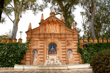 Historic buildings and monuments of Seville, Spain. Spanish architectural styles of Gothic and Mudejar, Baroque. JARDINES DE MURILLO - 429945033