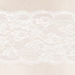 White Lace on Off-White Linen Texture