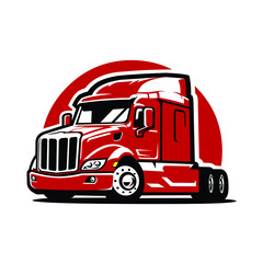 Semi Truck Vector Front Side View. Red Truck Vector Isolated