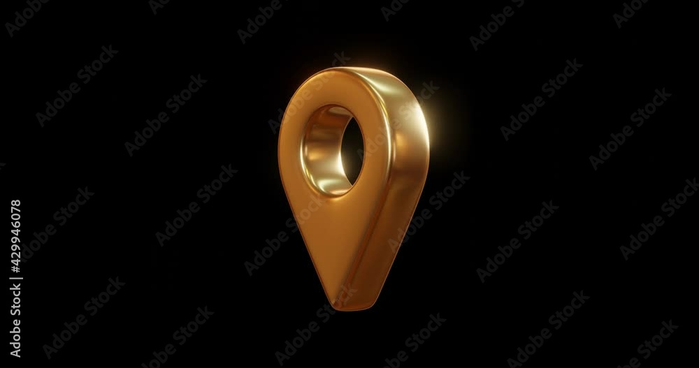 Poster gold locator mark of map and location pin or navigation icon sign on black background with search co