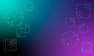 Obraz premium Futuristic background with glowing neon geometric shapes. Circles and squares.