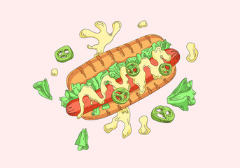 Hotdog with sauce and hot jalapeno