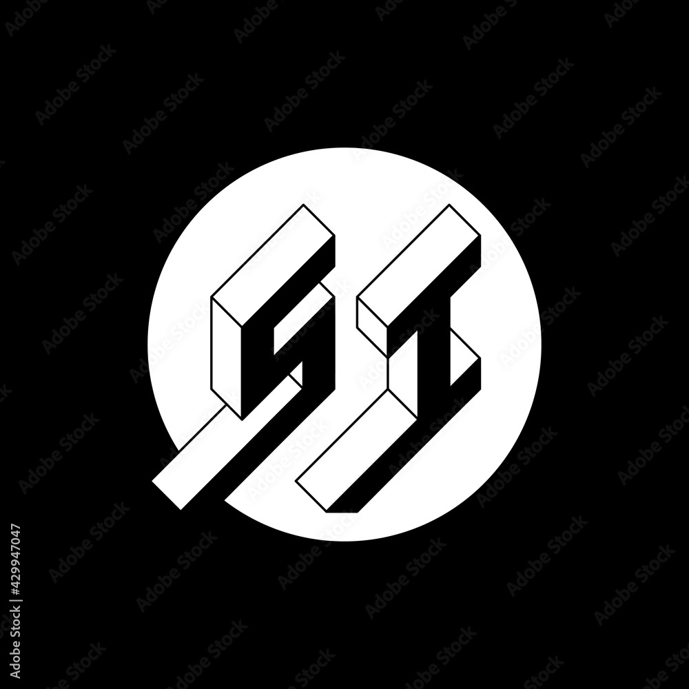 Poster s and i - monogram or logotype. isometric 3d font for design. three-dimension letters on a round sub