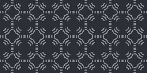 Dark background pattern with gray geometric ornament on a black background, wallpaper. Seamless pattern, texture. Vector illustration