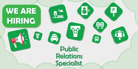 we are hiring public relations specialist vector illustration
