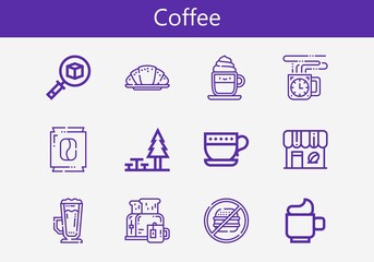 Premium set of coffee line icons. Simple coffee icon pack. Stroke vector illustration on a white background. Modern outline style icons collection of Breakfast, Croissant