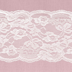 White Lace on Pastel Pink Linen Texture