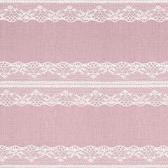 White Lace on Pastel Pink Linen Texture