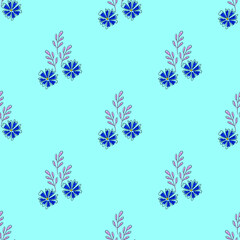 Vector seamless pattern with floral, repeating element. Pattern with a blue flower on a blue background. Use in textiles, clothing, wallpaper, design, baby backgrounds, wrapping paper.