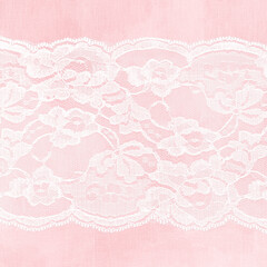Fototapeta na wymiar White Lace on Pastel Pink Linen Texture