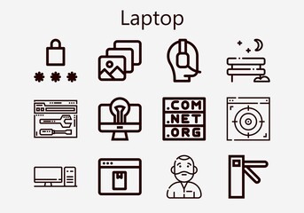 Premium set of laptop [S] icons. Simple laptop icon pack. Stroke vector illustration on a white background. Modern outline style icons collection of Operator, Support, Elearning, Access, Computer