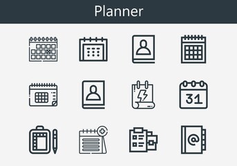 Premium set of planner line icons. Simple planner icon pack. Stroke vector illustration on a white background. Modern outline style icons collection of Notepad, Calendar
