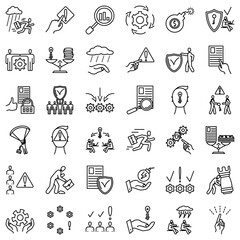 Obraz premium Risk management, business problems, data storage control, economy security. Cryptography, protection of personal data. Set of icons, vector, isolated, outline, perfect pixel 48x48.