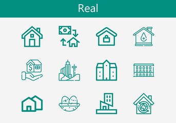 Premium set of real line icons. Simple real icon pack. Stroke vector illustration on a white background. Modern outline style icons collection of Building, Mortgage, Mansion
