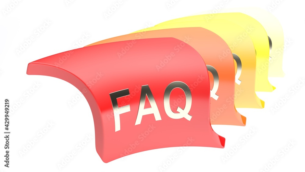 Poster faq icon in a queue, in gradient colors from red to yellow - 3d rendering illustration