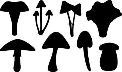 set of different mushroom silhouettes