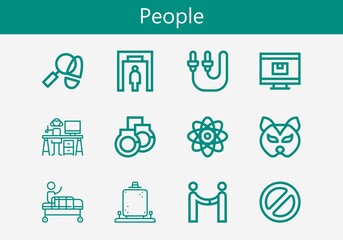 Premium set of people line icons. Simple people icon pack. Stroke vector illustration on a white background. Modern outline style icons collection of Skip rope, Graphic designer, Gurney, Agreement