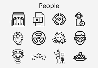 Premium set of people [S] icons. Simple people icon pack. Stroke vector illustration on a white background. Modern outline style icons collection of Operator, Broken bone, Friendship, Philharmonic