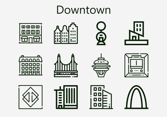 Premium set of downtown [S] icons. Simple downtown icon pack. Stroke vector illustration on a white background. Modern outline style icons collection of Building, Sao paulo, Office building, Buildings