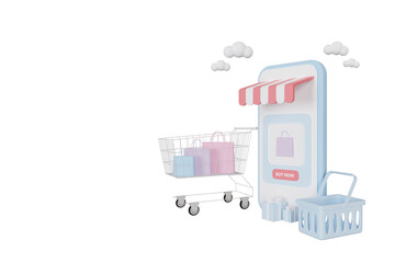 3D rendering Online shopping on smartphone concept,online buying, and online payment with space for your text.