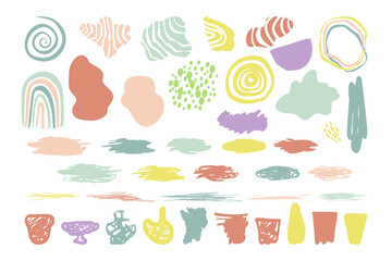 Modern trendy mid century abstract geometric textured shapes. Scandinavian neutral colors. Stock vector illustration.