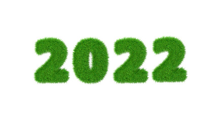 Happy New 2022 Year. Holiday new year green grass figures isolated on white background. 3d render