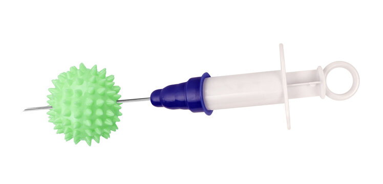 Vaccine syringe is killing virus conceptual photo