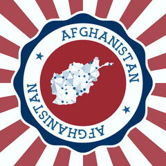 Afghanistan Badge. Round logo of the country with a triangular mesh map and radial rays. EPS10 Vector.