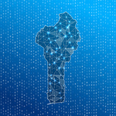 Obraz premium Network map of Benin. Country digital connections map. Technology, internet, network, telecommunication concept. Vector illustration.