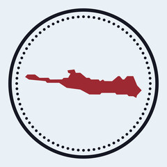 Paradise Island round stamp. Round logo with island map and title. Stylish minimal Paradise Island badge with map. Vector illustration.