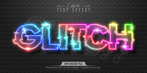 Glitch text, neon style editable text effect - obrazy, fototapety, plakaty