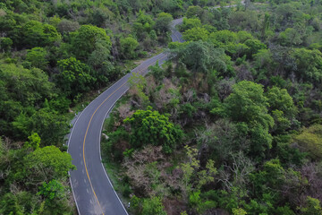 Bird eye view of local road in green mountain