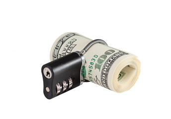 Dollars Roll and Lock isolated on white background
