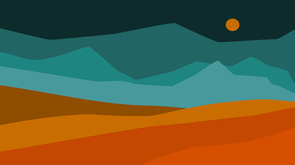 abstact wavy shapes mountain and hills landscape, vector illustration scenery in earthy color palette