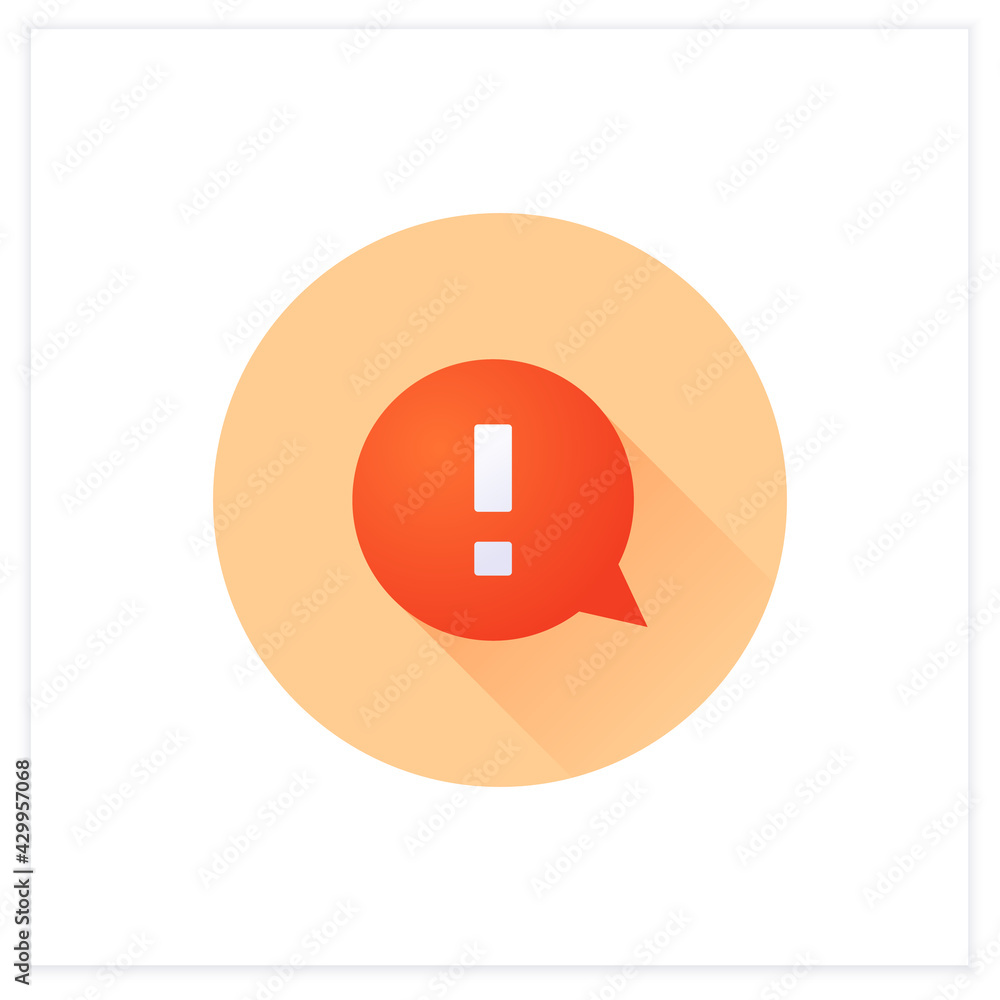 Poster round notification sign flat icon. fresh message. exclamation pointer. alarm sign. warnings concept.